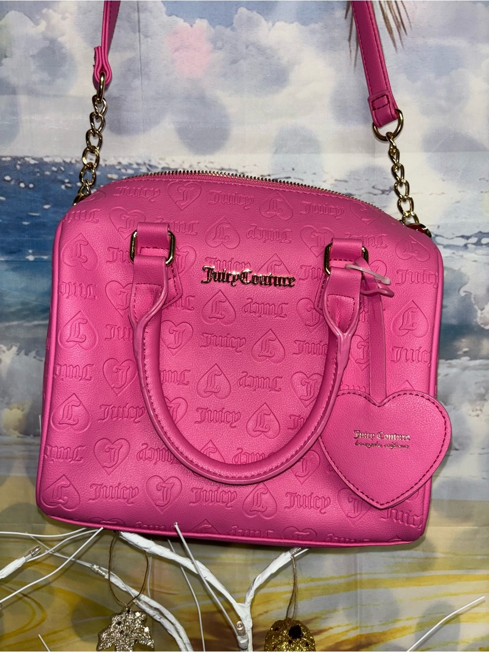 Juicy Couture Hot Pink Embossed Satchel with Heart Charm